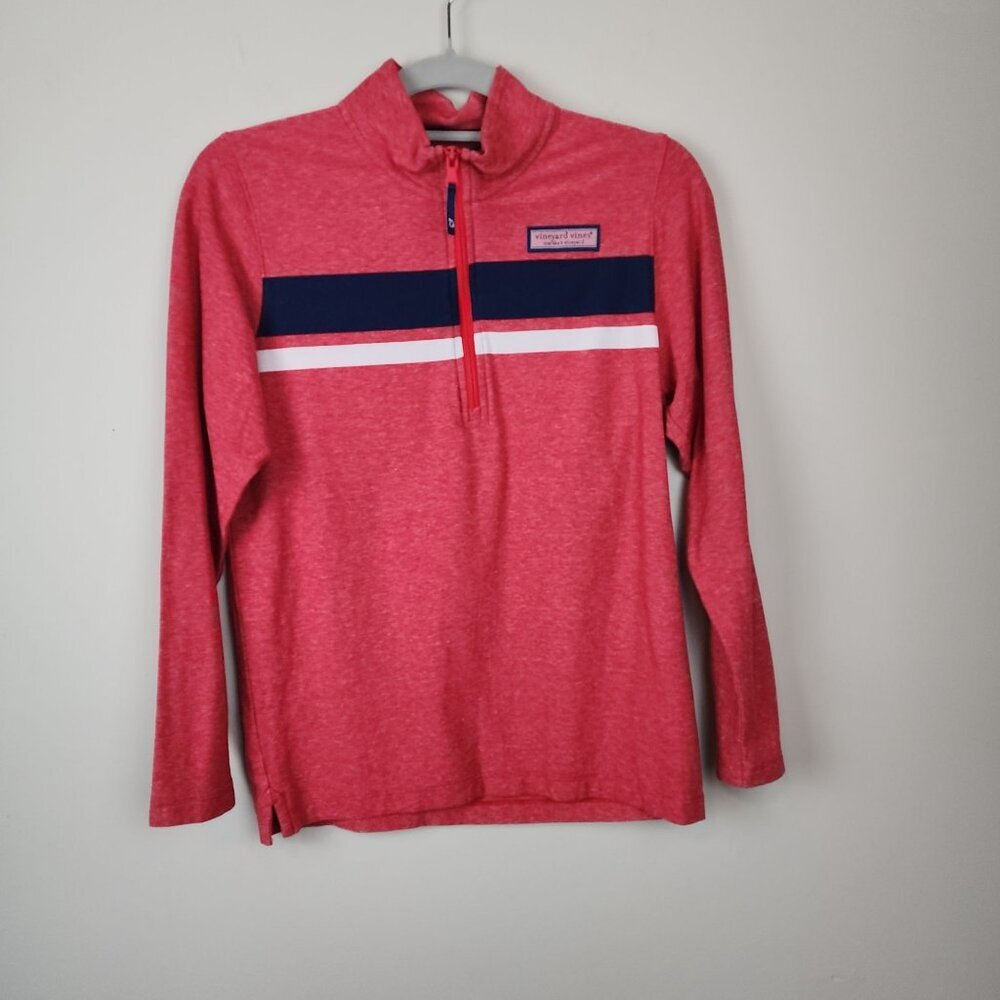 Vineyard Vines boys sz L /16 red half zip performance shirt